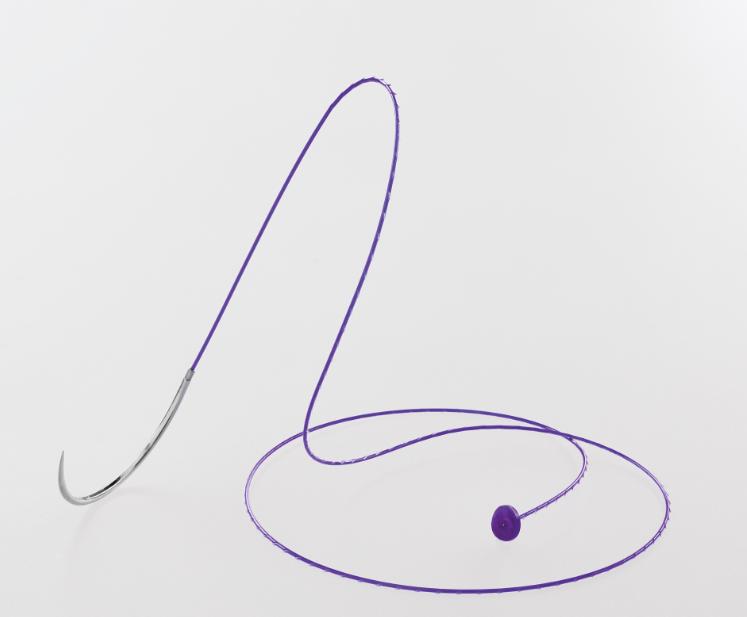 SYMMCORA LONG фіолетова, USP 0 20CM однонаправлена, одна колюча голка 1/2 кола 37мм, з шайбою